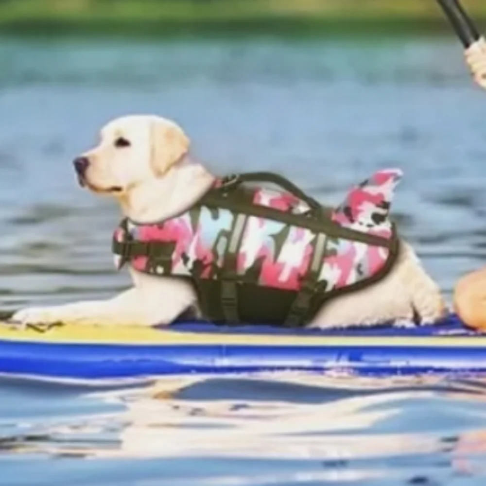 Fragralley Dog Life Jacket Shark Design in Pink Camo Nylon for Large Dogs